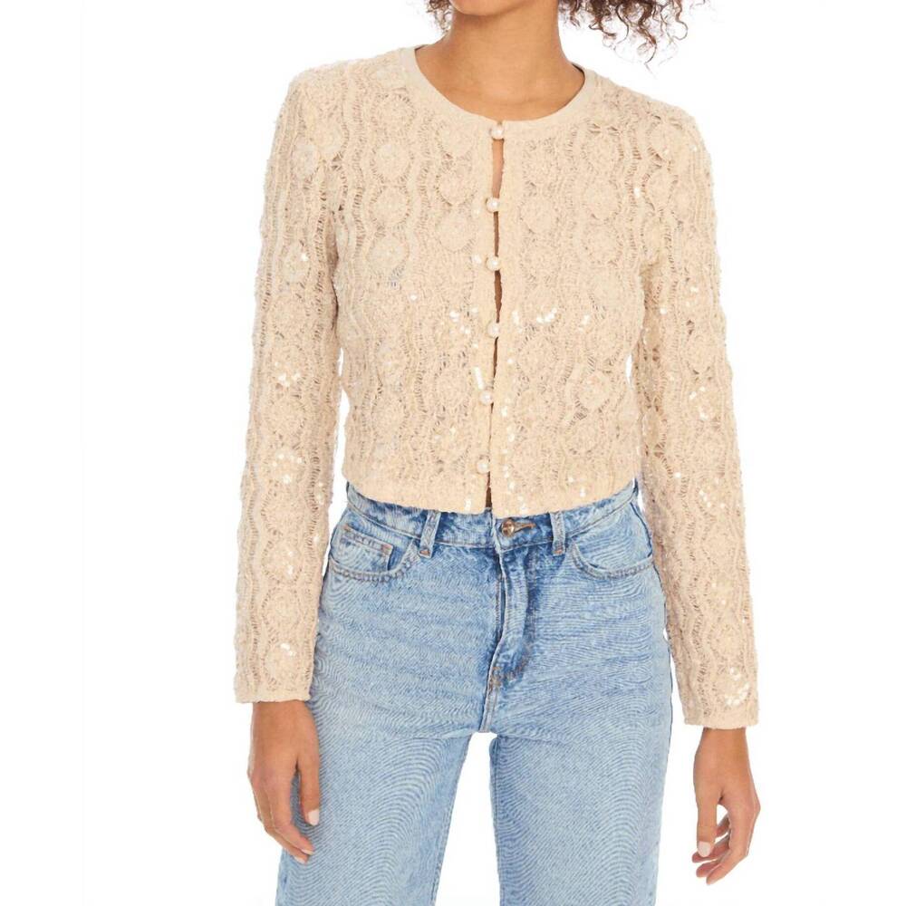 NEW ALLISON NEW YORK beaded mariana cardigan in sand